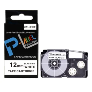 Casio PT-12WE 12mm x 8m Black on White Label Tape