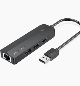 Vention 3-Port USB 2.0 Hub with 100M Ethernet Adapter 0.15M Black