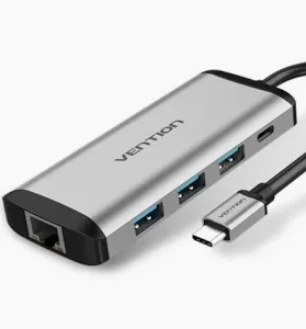 Vention USB-C Multi-Function 5-in-1 Docking Station, Type-C to HDMI / USB 3.0 x3 / PD Converter 0.15M Gray Metal