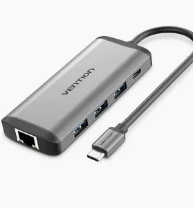 Vention USB-C Multi-Function 6-in-1 Docking Station, Type-C to HDMI / USB 3.0 (3 Ports) / RJ45 / PD (87W) Converter 0.5M Gray