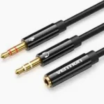 Vention 2×3.5mm Male to 4 Pole 3.5mm Female Audio Cable – 0.3M (Black, ABS Type)