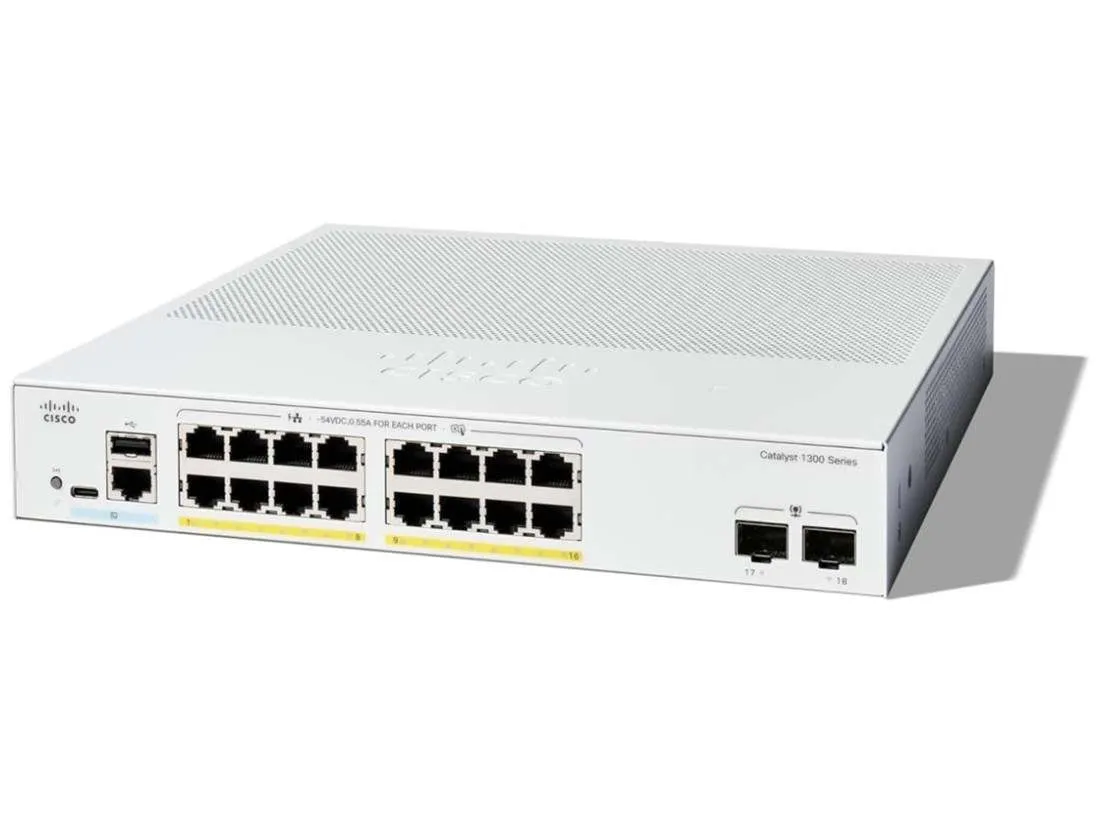Cisco-C1300-16P-2G-Catalyst-1300-16-Ports-POE-4 Cisco Catalyst C1300-16P-2G – 16-Port Gigabit PoE Switch with 2×1G SFP Uplink Ports - Image 1