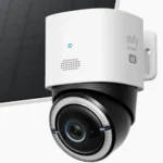Eufy 4G LTE Cam S330 4K solar-powered security camera front view with integrated solar panel