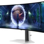 Samsung Odyssey OLED G9 49-inch super ultrawide curved gaming monitor in silver.